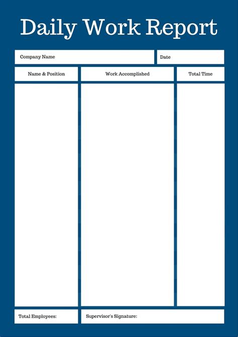 daily work summary report template